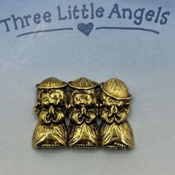 Vintage‎ Three Little Angels Gold Tone Pin Brooch 1980s - Picture 1 of 4